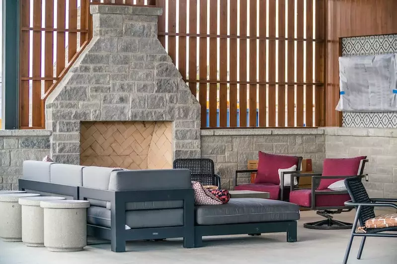 outdoor fireplace at Firefly Resort in Fredericksburg