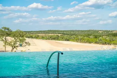 close-up view of the resort swimming pool at Firefly Resort in Fredericksburg